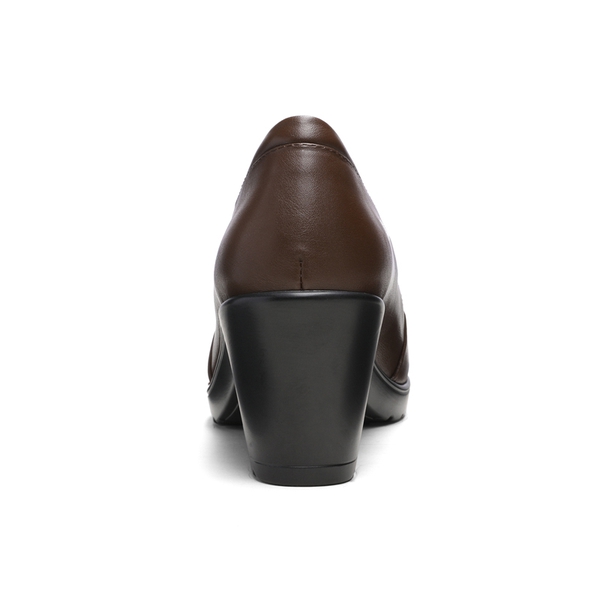 Comfortable Round Toe Block Heel Pumps - DARK BROWN - 3